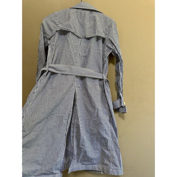 J Crew Womens Blue Striped Double-Breasted Cotton Trench Coat Pockets Size 2 - Picture 12 of 14